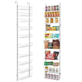 VEVOR Over the Door Pantry Organizer, 10-Tier Pantry Organization and Storage, Heavy-Duty Steel Hanging Spice Rack, Adjustable Wall Seasoning She