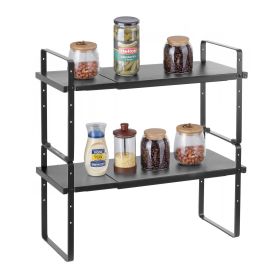 VEVOR Adjustable Kitchen Cabinet Shelf Organizer, Expandable 2 Tier Cabinet Shelf, Stackable Countertop Organizers and Storage Shelf Risers (Size(LxW): 25.6x8.7 inch-Black)