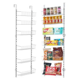 VEVOR Over the Door Pantry Organizer, 6-Tier Pantry Organization and Storage, Heavy-Duty Steel Hanging Spice Rack, Adjustable Wall Seasoning Shel (Number of Layers: 6, Color: White)