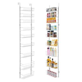 VEVOR Over the Door Pantry Organizer, 9-Tier Pantry Organization and Storage, Heavy-Duty Steel Hanging Spice Rack, Adjustable Wall Seasoning Shel (Number of Layers: 9, Color: White)